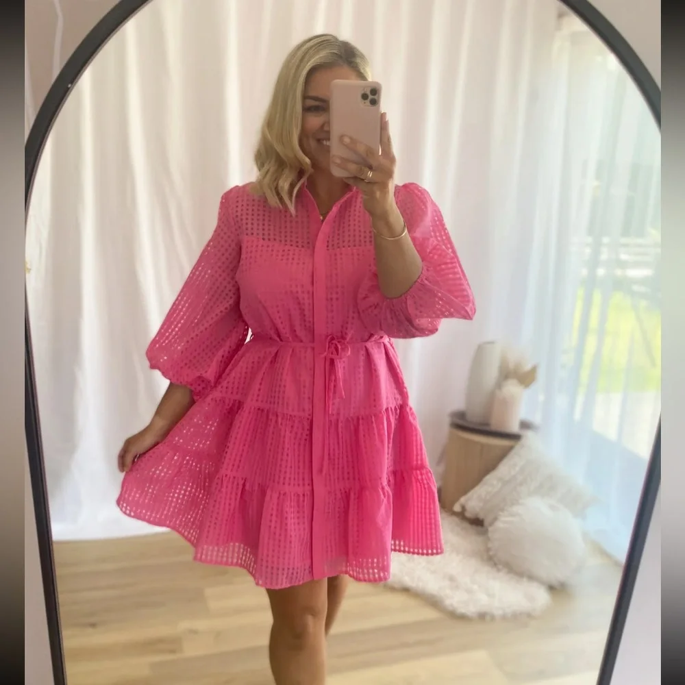 Gingham & Heels Magenta dress - Picture 3 of 10